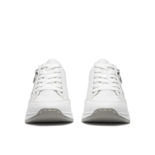 Półbuty Damskie Rieker N4322-80 – Białe Skórzane Sneakersy z Systemem Antistress