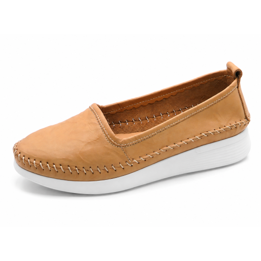 Skórzane Mokasyny Damskie Loretta Vitale – Komfort i Styl Casual (Kolor Camel)