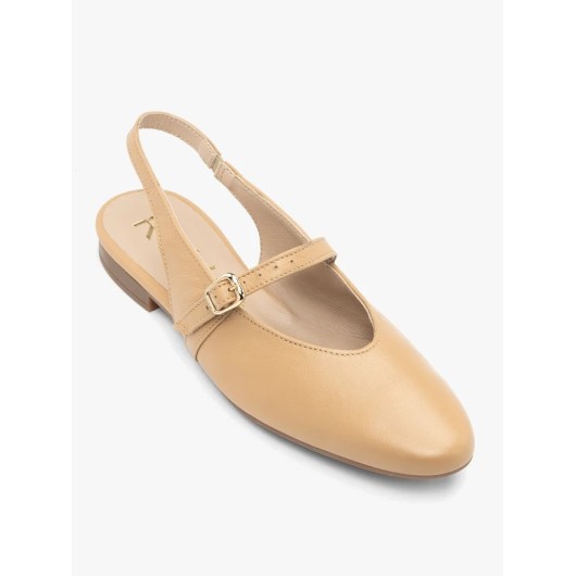 Beżowe czółenka bez pięty Ryłko – skórzane buty damskie typu slingback
