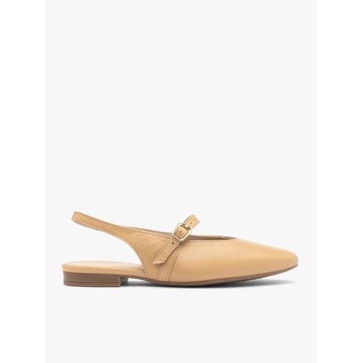 Beżowe czółenka bez pięty Ryłko – skórzane buty damskie typu slingback