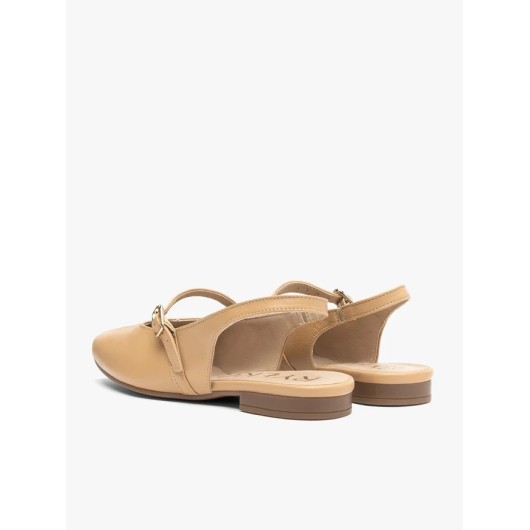 Beżowe czółenka bez pięty Ryłko – skórzane buty damskie typu slingback